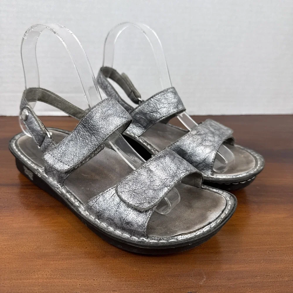 Women's Alegria Verona Pewter Crackled Leather Sandals Size 6 - Picture 1 of 11